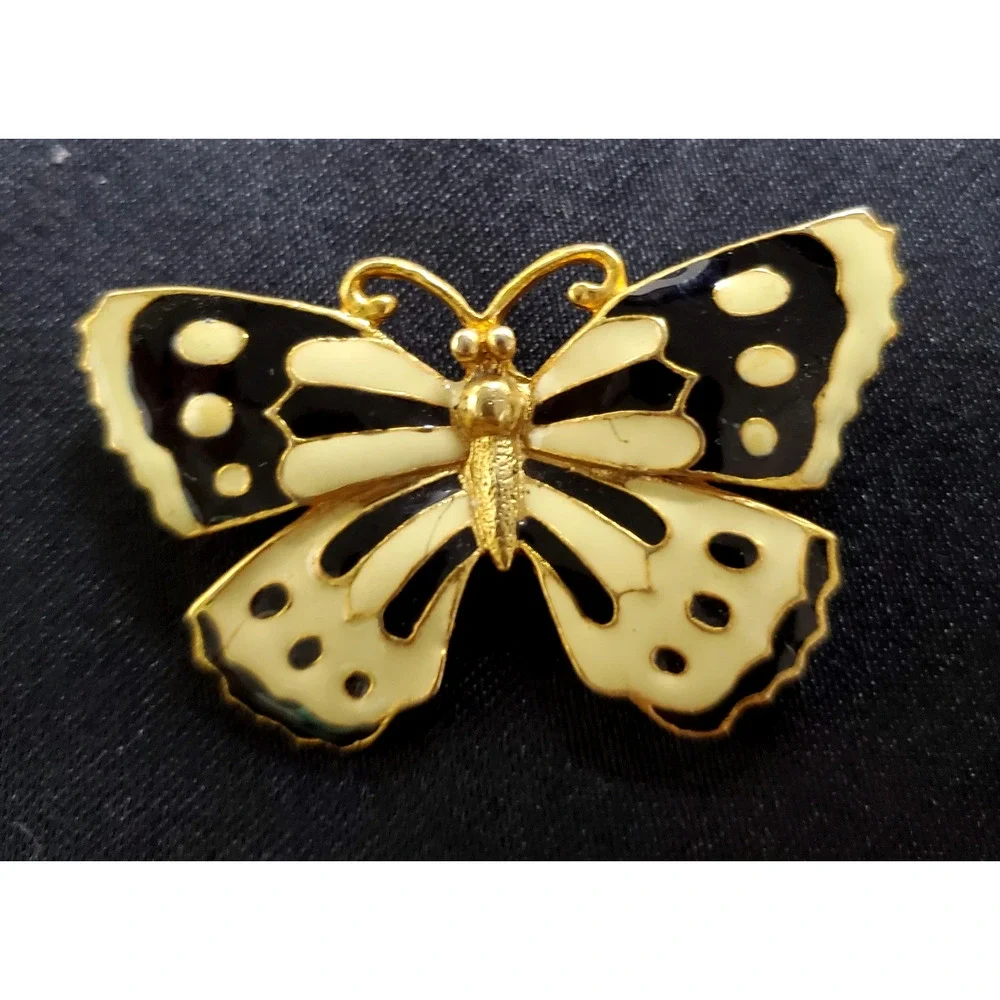 Vintage Enamel Wood-Nymph Butterfly Brooch Pin Dainty Gold Tone Collectible EUC